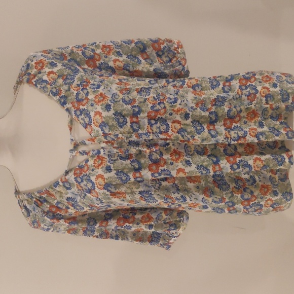 New!Treasure & Bond Womens Peasant Blouse White Floral Short Puff Sleeve Small - Picture 3 of 7